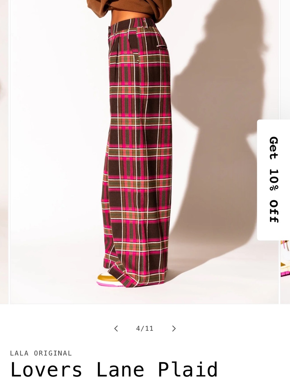 Dressed in LALA Brown and Pink Plaid Wide-Leg Pants - Picture 3 of 7
